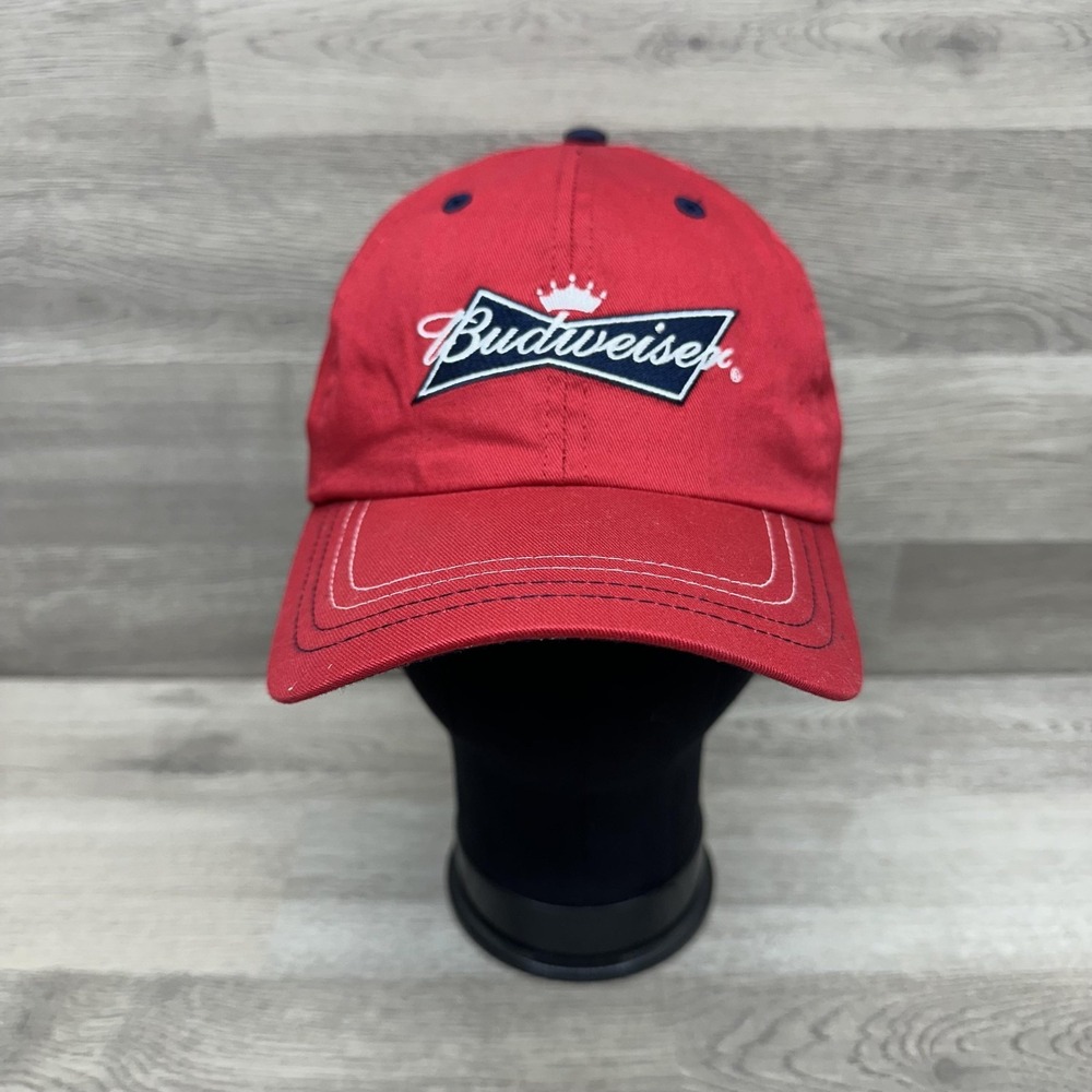 Budweiser Hat Cap Strap Back Mens One Size Red Twill Embroidered Beer Baseball